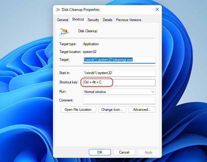 Assign-Shortcut-key-to-Windows-11-disk-clean-up