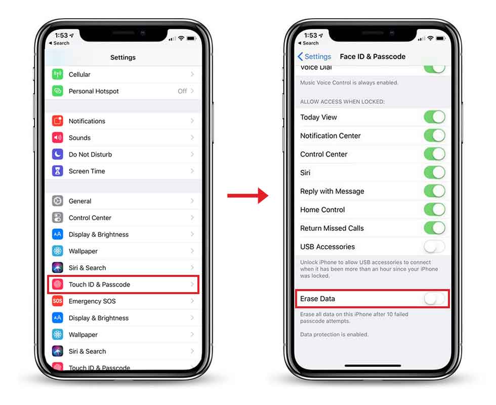 Automatic erase iPhone after 10 failed passcode entry using Settings