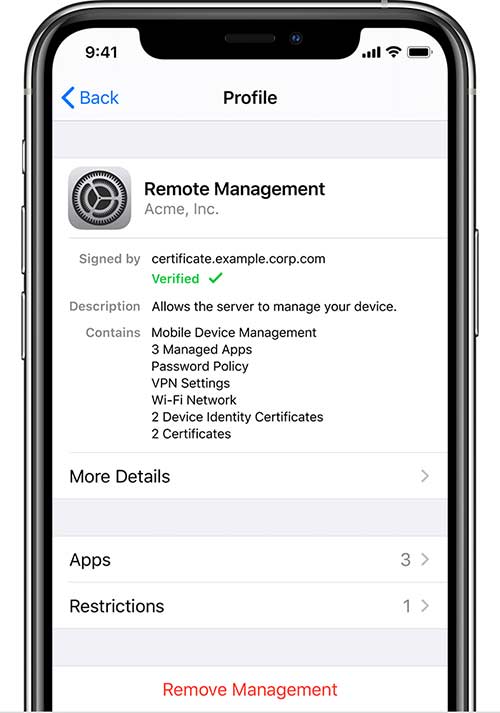 earse iphone using Mobile Device Management Profile on iPhone 11