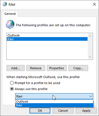 Create new outlook profile