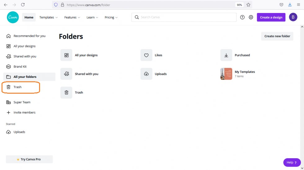 Check in Canva Trash folder