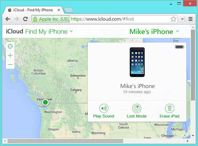 Select iPad to Erase iPad in Find My iPhone in icloud.