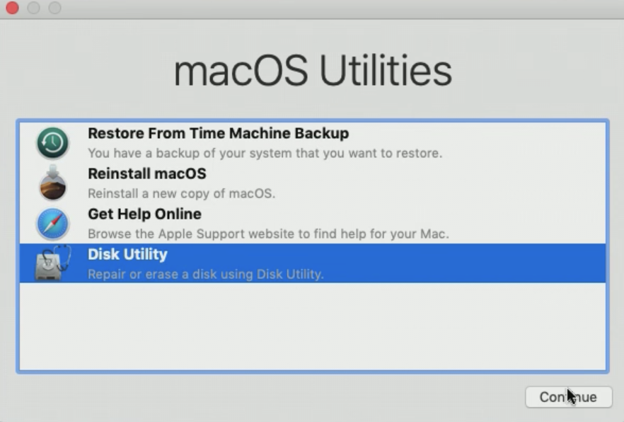 macOS Utilities window