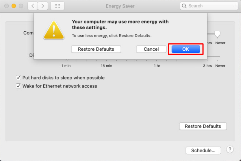 Your Mac may use more energy with these settings alert
