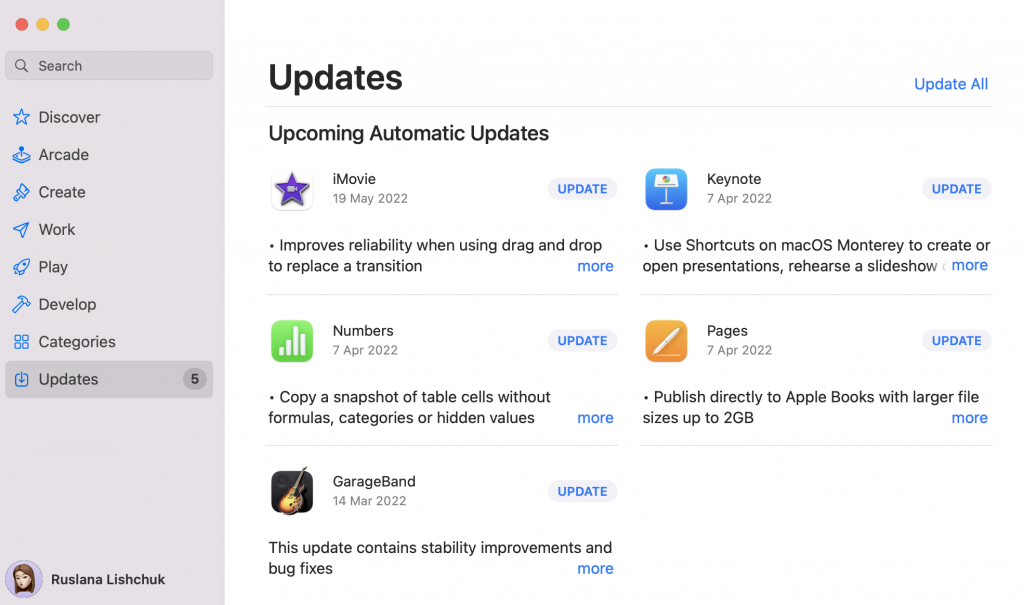 App Store > Updates tab