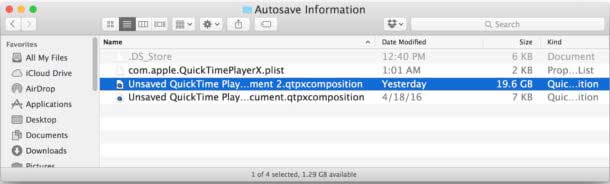 unsaved QuickTime files in Autosave Information