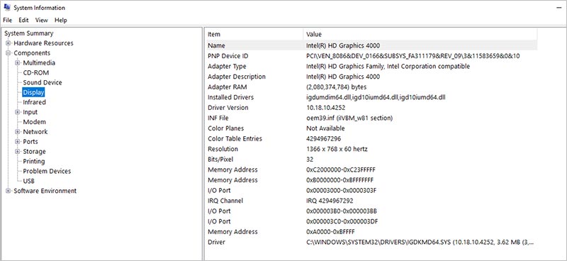 find graphics card information in windows