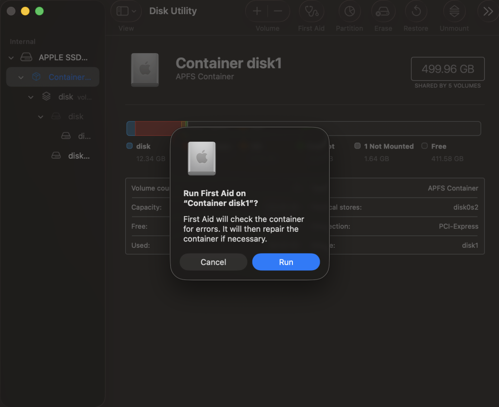 Click First Aid in the toolbar
