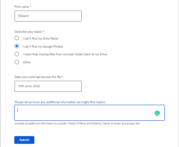 Google submit form