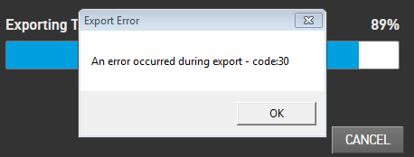 GoPro Video Export Error Code 30 message