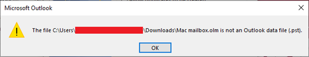Error message in Microsoft Outlook