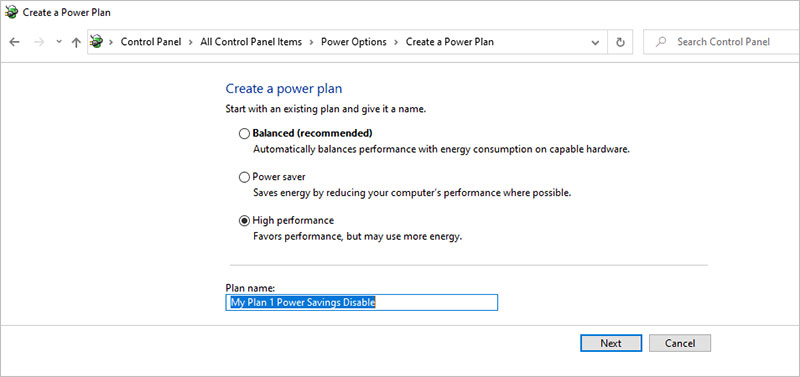 Create a power plan in windows for power saving