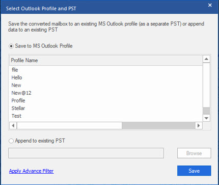 Select Outlook Profile and PST
