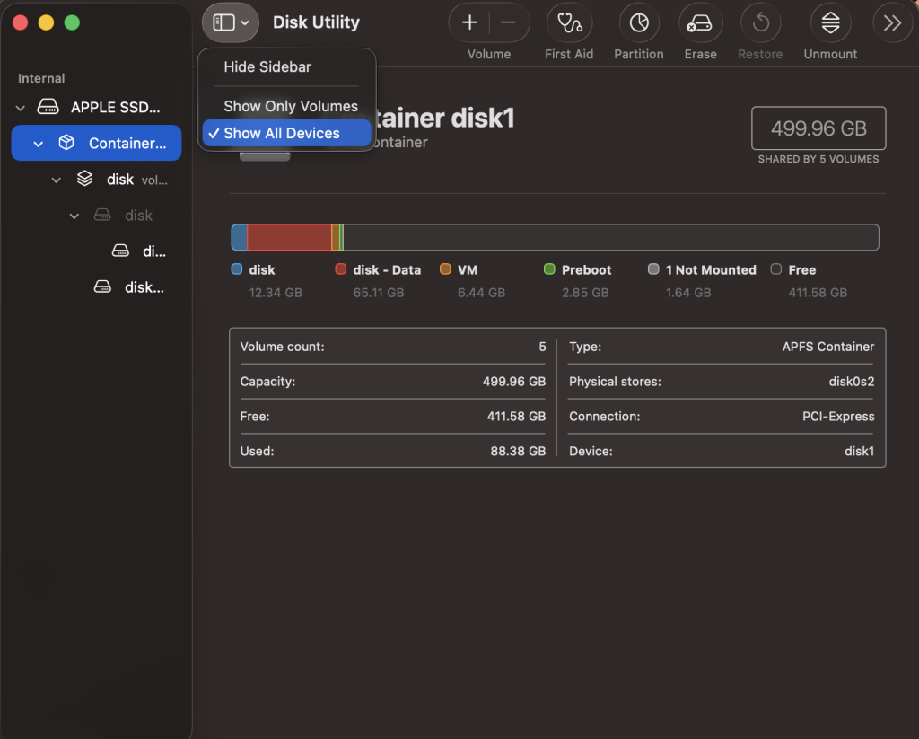 click View > Show All Devices