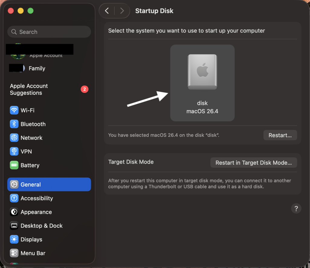 Apple menu > System Settings > General > Startup Disk 