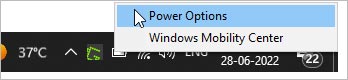 Taskbar battery power options