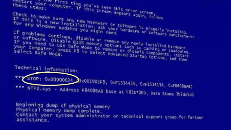 Windows ?Stop 0x00000024? Error