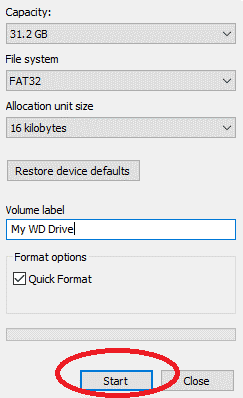 Specify Format Details for WD My Passport