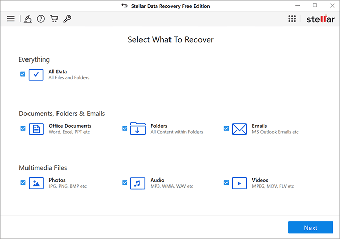 Stellar Data Recovery for Windows >  Select What To Recover