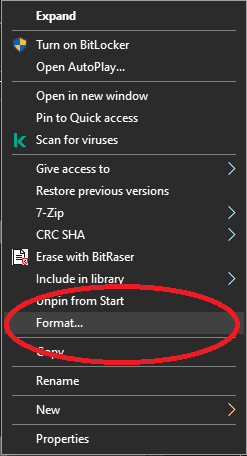 Shortcut Menu > select Format