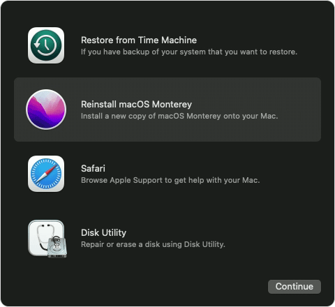macOS Recovery window