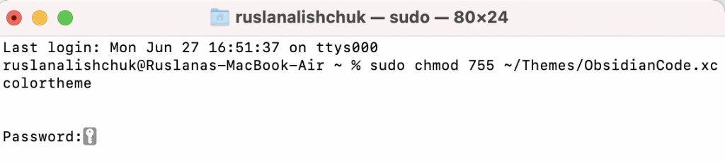Terminal on Mac > run a sudo command