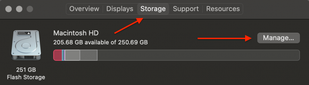 Apple Logo > About This Mac > Storage