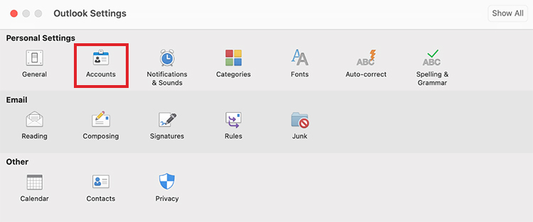 Click on Accounts under Personal Settings
