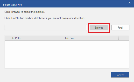 Click on Browse to choose the OLM file