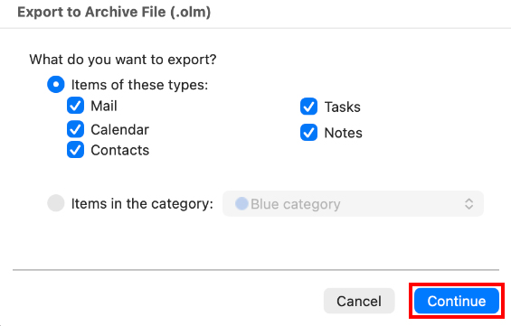 select the items you want to export