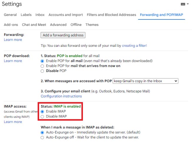choose the Enable IMAP option