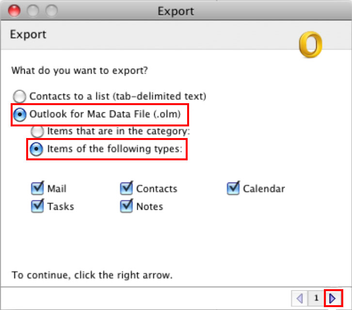 Select Outlook for Mac data file (.olm) 