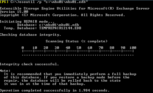 performing hard recovery on exchange database