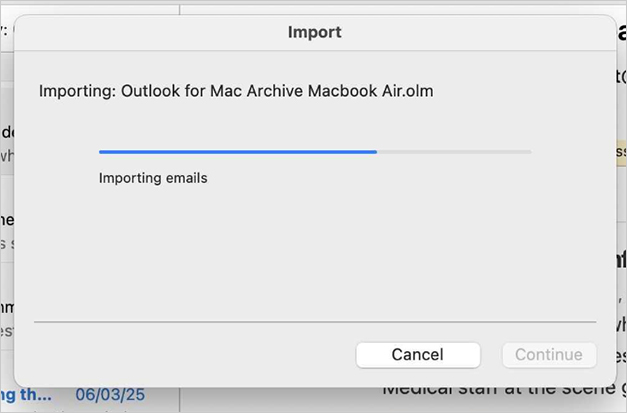 importing the OLM file into Outlook