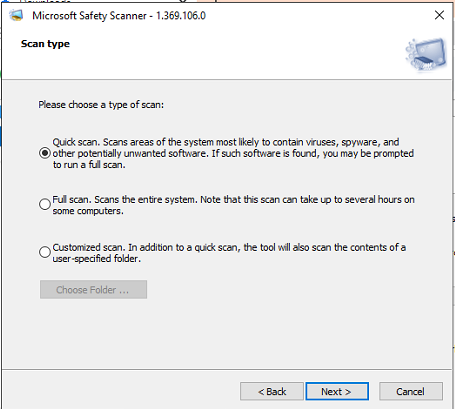 run quick scan using MSERt