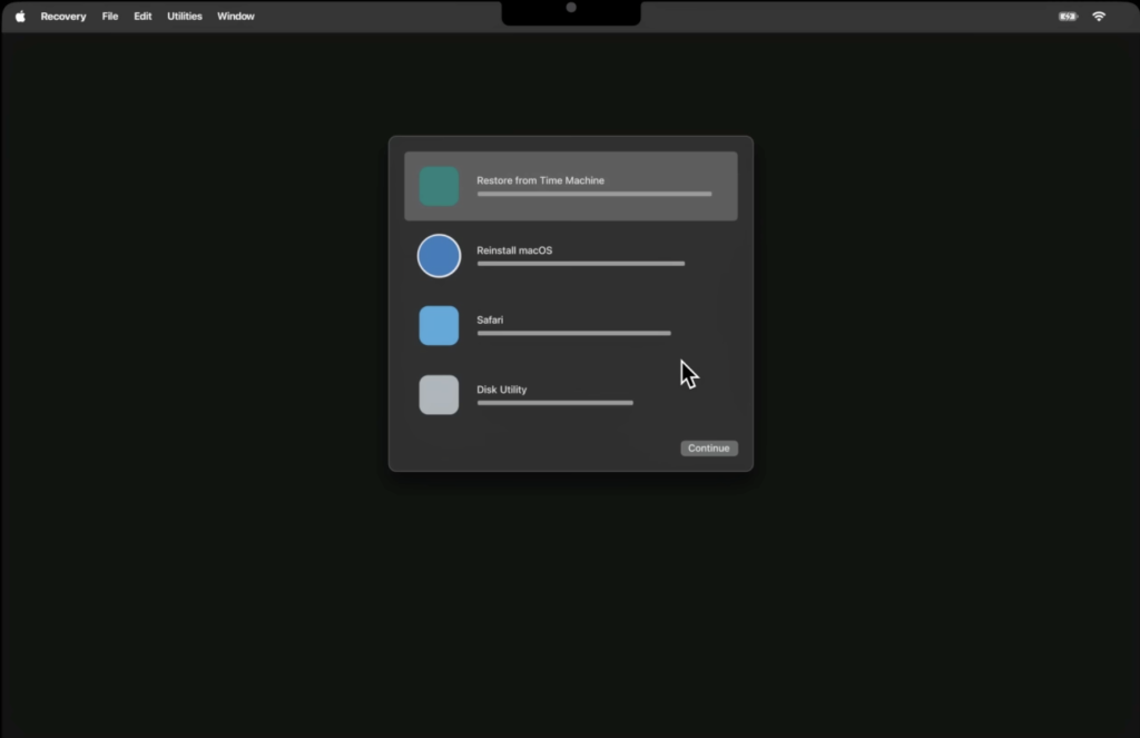 select Reinstall macOS and click Continue