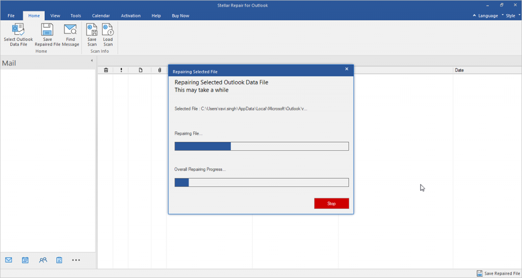 software scanning and repairing the pst file