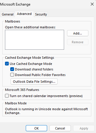 Navigate to the Cached Exchange Mode