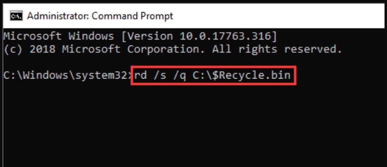 Use this Command "rd /s /q Z: \$Recycle.bin"