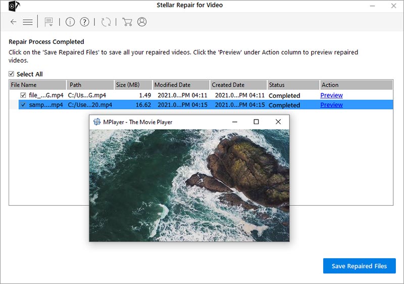 Preview window in Stellar Repair for Video