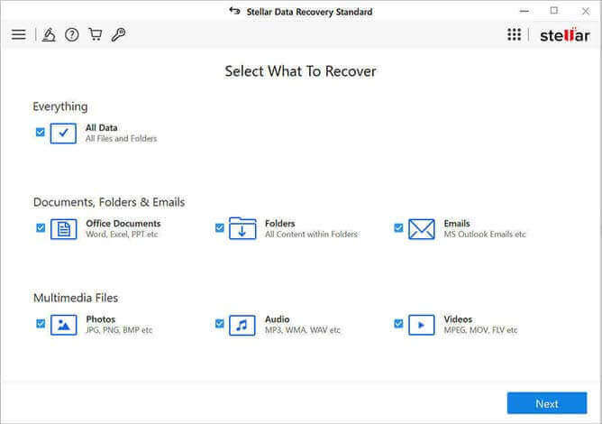 after selecting the file type to recover click next