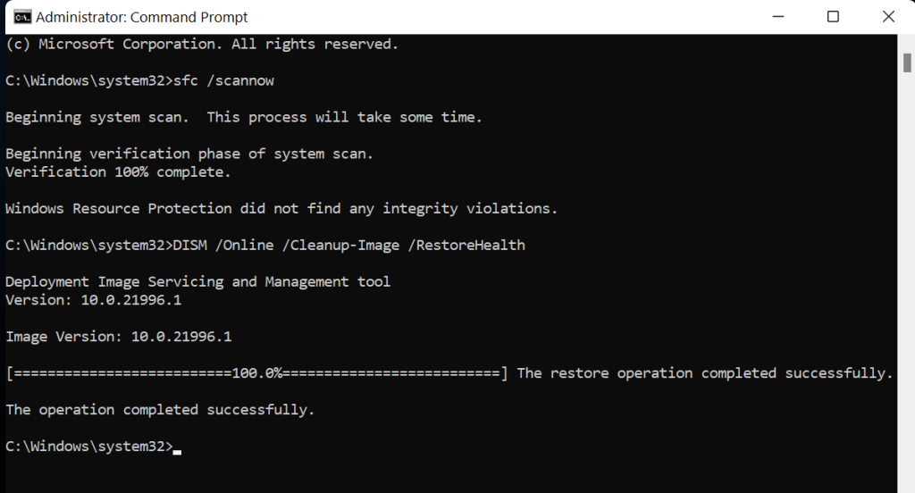 Execute the command: sfc /scannow