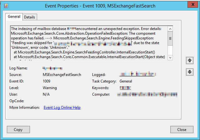 check event id 1009 to check the white space in exchange database