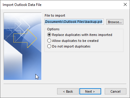 choose the pst file to open with outlook