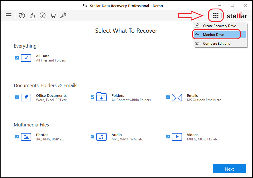 click-waffle-icon-select-monitor-drive