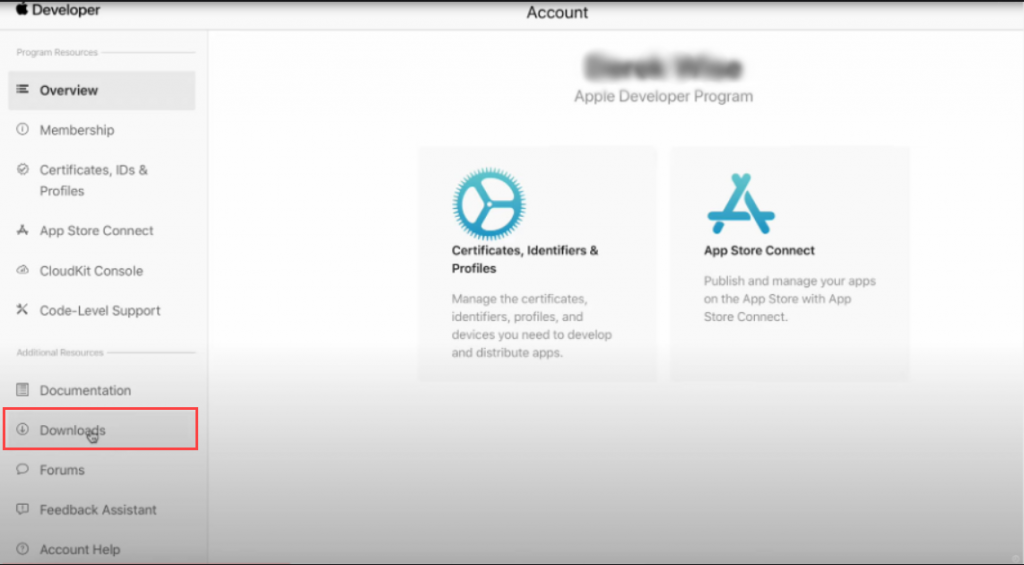 Apple Developer Website > Registerkarte Downloads