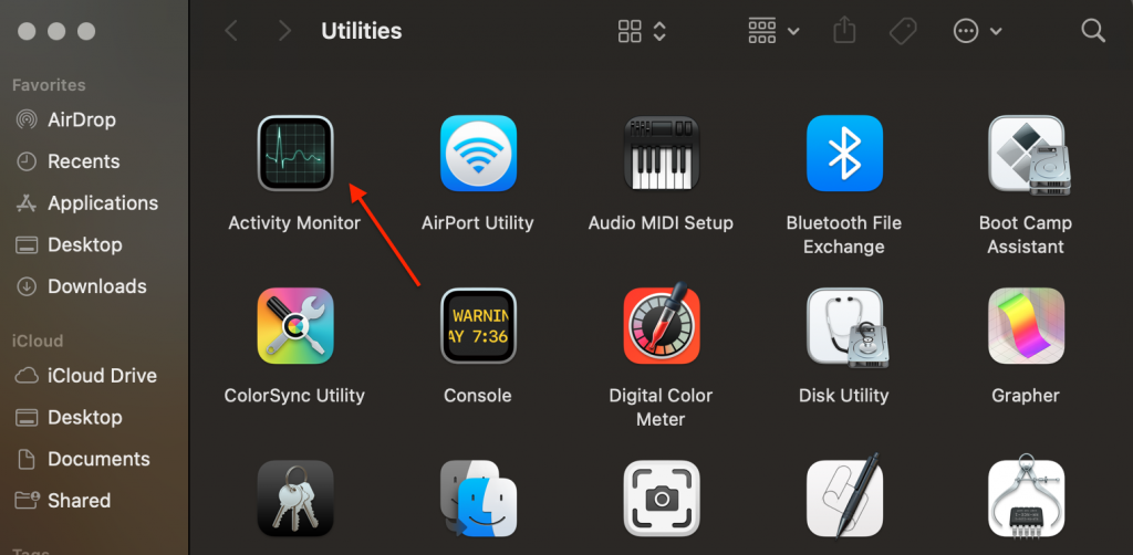 Utilities folder > open Activity Monitor