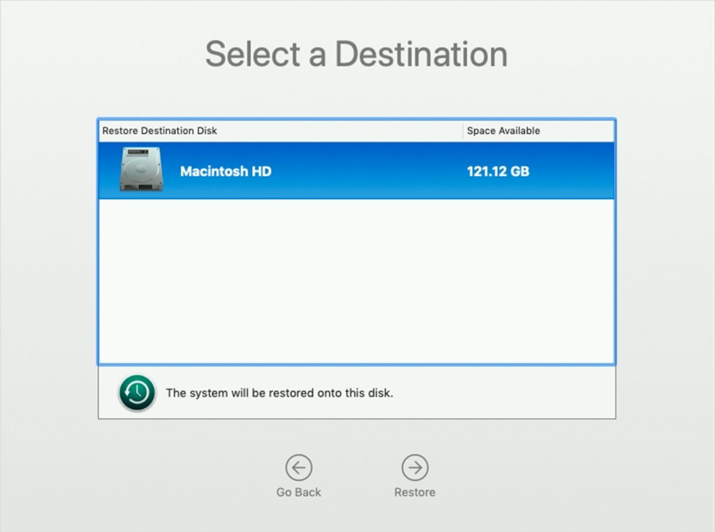 Recovery Mode on Intel-based Mac > Select the backup destination