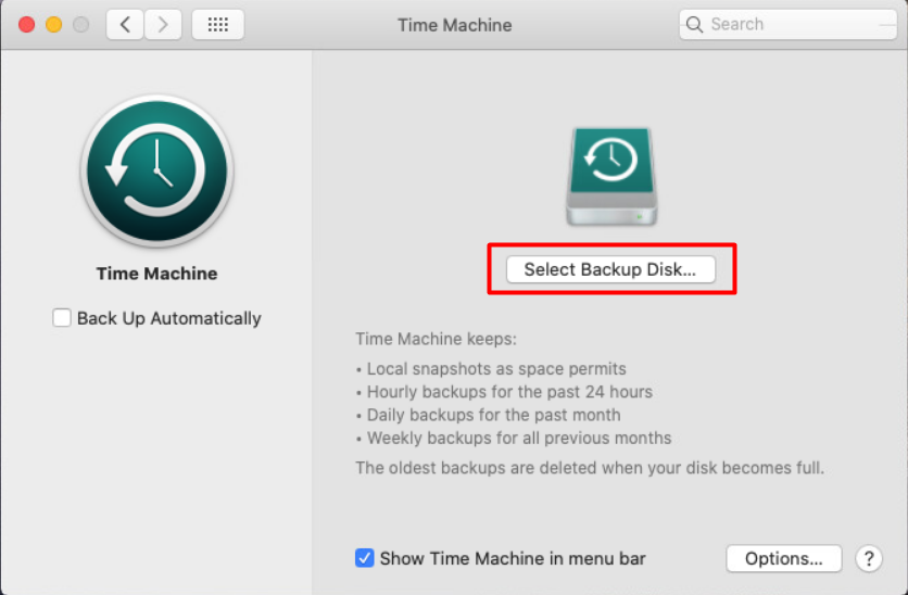 Time Machine > Select Backup Disk