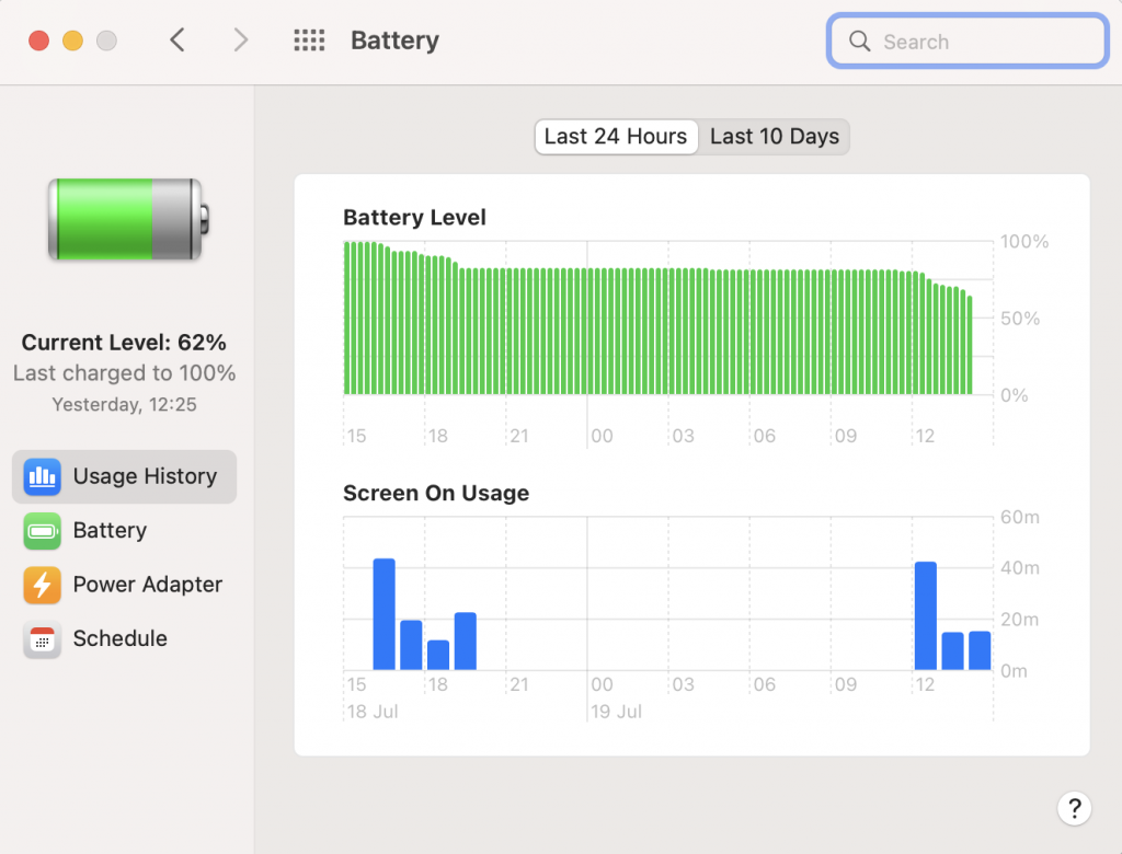 System Preferences > Battery > Usage History